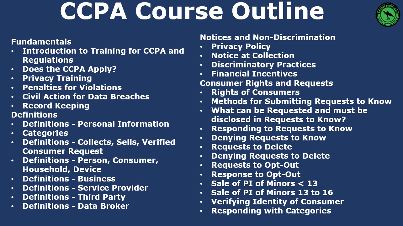 CCPA Training Course Outline
